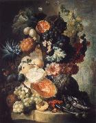 Jan van Os Fruit,Flwers and a Fish Germany oil painting reproduction